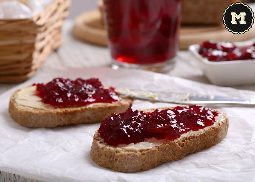 homemade whole wheat toast with homemade red fruit jams